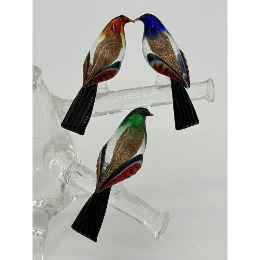 Vintage Murano Venice Italy Art Glass Birds On Branch Miniature Figurine